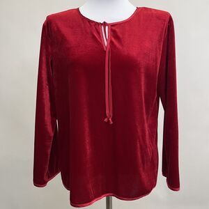 Oscar de la Renta Pink Label Women's Top Medium Large Red Velvet Velour